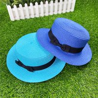 Korean Straw Hat Shading Hat Summer Flat-brimmed Bow Straw Flat Top Hat main image 4
