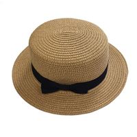Korean Straw Hat Shading Hat Summer Flat-brimmed Bow Straw Flat Top Hat main image 6