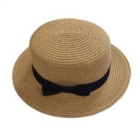 Sombrero De Paja Coreano, Sombrero Sombreado, Sombrero De Copa Plana De Paja Con Lazo De Ala Plana De Verano main image 6