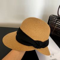 Sombrero De Paja De Ala Grande Simple Mujer Verano Vacaciones En La Playa Sombrero Para El Sol Junto Al Mar main image 2