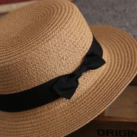 Sombrero De Paja Coreano, Sombrero De Viaje De Playa Con Parte Superior Plana Retro Británica De Verano Para Mujer main image 5
