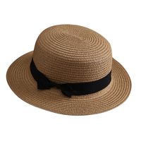 Sombrero De Paja Coreano, Sombrero De Viaje De Playa Con Parte Superior Plana Retro Británica De Verano Para Mujer main image 6