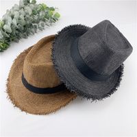 Sombrero De Verano Transpirable, Sombrero De Paja De Borde Crudo, Sombrero De Jazz Retro, Sombrero De Copa Pequeño main image 1