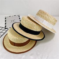 French Flat Top Straw Hat Elegant British Wheat Straw Beach Summer Hat main image 3