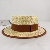French Flat Top Straw Hat Elegant British Wheat Straw Beach Summer Hat main image 4