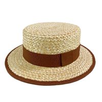 French Flat Top Straw Hat Elegant British Wheat Straw Beach Summer Hat main image 6