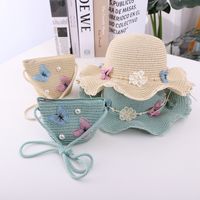 New Children's Straw Hat Bag Suit Flower Butterfly Big Brim Sun Hat main image 2