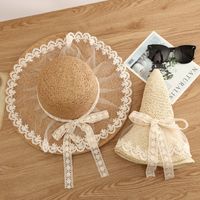 Simple Straw Hat Lace Bows Hat Female Sunshade French Ladies Top Hat main image 3