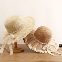 Simple Straw Hat Lace Bows Hat Female Sunshade French Ladies Top Hat main image 4