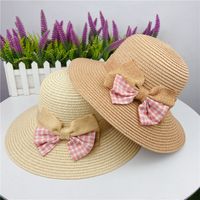 Korean Summer Plaid Bow Straw Fisherman Hat Shade Travel Straw Hat main image 1