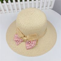 Korean Summer Plaid Bow Straw Fisherman Hat Shade Travel Straw Hat main image 3