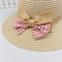 Korean Summer Plaid Bow Straw Fisherman Hat Shade Travel Straw Hat main image 5