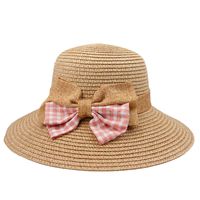 Korean Summer Plaid Bow Straw Fisherman Hat Shade Travel Straw Hat main image 6