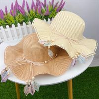 Chapeau Femme Été Grand Bord Feuille Pendentif Bord De Mer Plage Crème Solaire Chapeau De Paille main image 1