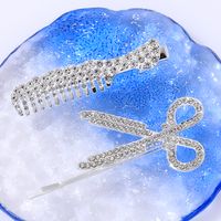 Juego De Pinzas Para El Cabello Con Estilo Creativo De Peine De Tijeras De Diamantes De Imitación De Plata De 2 Piezas main image 1