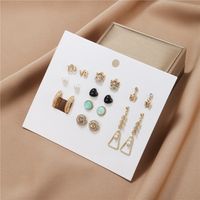 Retro 9 Pairs New Rhinestone-studded Crown Love Butterfly Earrings main image 3