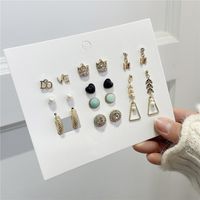 Retro 9 Pairs New Rhinestone-studded Crown Love Butterfly Earrings main image 4