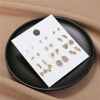 New Gold Inlaid Rhinestone Bows Feather Leaves Earrings Set Wholesale main image 5