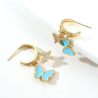 New Bohemian Butterfly Shaped Inlaid Rhinestone Drop Oil Copper Drop Earrings Wholesale main image 4