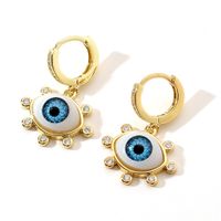 Fashion Blue Eye-shaped Inlaid Zircon Copper Earrings Wholesale main image 3