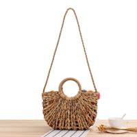 New Cute Color Hair Ball Hollow Hand-carried Straw Woven Bag 32*28*7cm main image 4