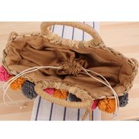 New Cute Color Hair Ball Hollow Hand-carried Straw Woven Bag 32*28*7cm main image 6