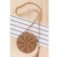 New Round Tassel Handmade Shoulder Messenger Straw Woven Bag 22*22cm main image 3