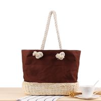 New Canvas Embroidered Letters One-shoulder Straw Woven Bag32*17*28cm main image 4
