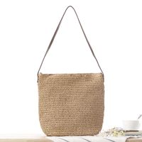 New Straw Women's Shoulder Braided Beach Solid Color Paper Bag32*32*14cm main image 2
