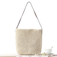 New Straw Women's Shoulder Braided Beach Solid Color Paper Bag32*32*14cm main image 3