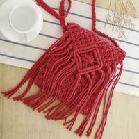 Simple Tassel Messenger Straw Woven Retro One-shoulder Cotton Woven Bag 20*20cm main image 5