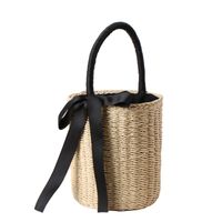 New Cylindrical Hand-carrying Straw Woven Summer Woven Bag 16*19cm main image 6