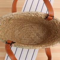 Casual Stitching Handmade Portable Vegetable Basket Straw Woven Bag 43*13*20cm main image 6