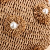 New Hand-carried Hand-woven Flower Pearl Bucket Straw Woven Bag 19*14*12cm main image 4