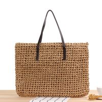 New Large-capacity Solid Color Shoulder Hand-woven Straw Bag 48*36cm main image 2