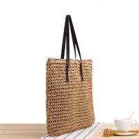 New Large-capacity Solid Color Shoulder Hand-woven Straw Bag 48*36cm main image 3