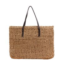 New Large-capacity Solid Color Shoulder Hand-woven Straw Bag 48*36cm main image 6