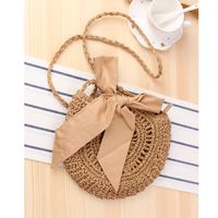 Cute Bow Crossbody Woven Hand-crocheted Round Straw Woven Bag 23*26cm main image 3