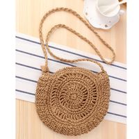 Cute Bow Crossbody Woven Hand-crocheted Round Straw Woven Bag 23*26cm main image 4