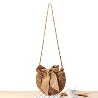 Cute Bow Crossbody Woven Hand-crocheted Round Straw Woven Bag 23*26cm main image 1
