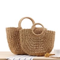 Simple Solid Color Hand-carried Straw Bag Casual Hand-woven Bag 36*40cm main image 2