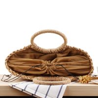 Simple Solid Color Hand-carried Straw Bag Casual Hand-woven Bag 36*40cm main image 6