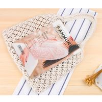New Solid Color One-shoulder Woven Straw Cotton Rope Net Pocket Beach Bag 35*48cm main image 5