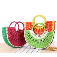 Color Fruit Hand Cute Semi-circular Handmade Pvc Woven Beach Straw Bag28*17*8cm main image 1