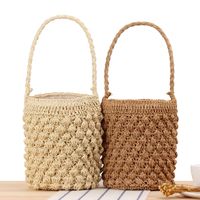 Cylindrical Hand-carried Woven Cute Bucket Straw Leisure Bag20*14cm main image 2