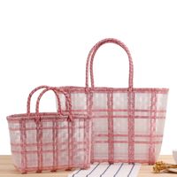 Plaid Striped Hand-carrying Transparent Waterproof Plastic Hand-woven Bag 48*27*15cm main image 2
