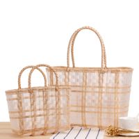Plaid Striped Hand-carrying Transparent Waterproof Plastic Hand-woven Bag 48*27*15cm main image 3