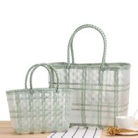 Plaid Striped Hand-carrying Transparent Waterproof Plastic Hand-woven Bag 48*27*15cm main image 4