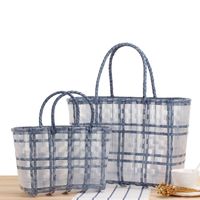 Plaid Striped Hand-carrying Transparent Waterproof Plastic Hand-woven Bag 48*27*15cm main image 5