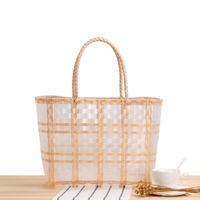 Plaid Striped Hand-carrying Transparent Waterproof Plastic Hand-woven Bag 48*27*15cm main image 6